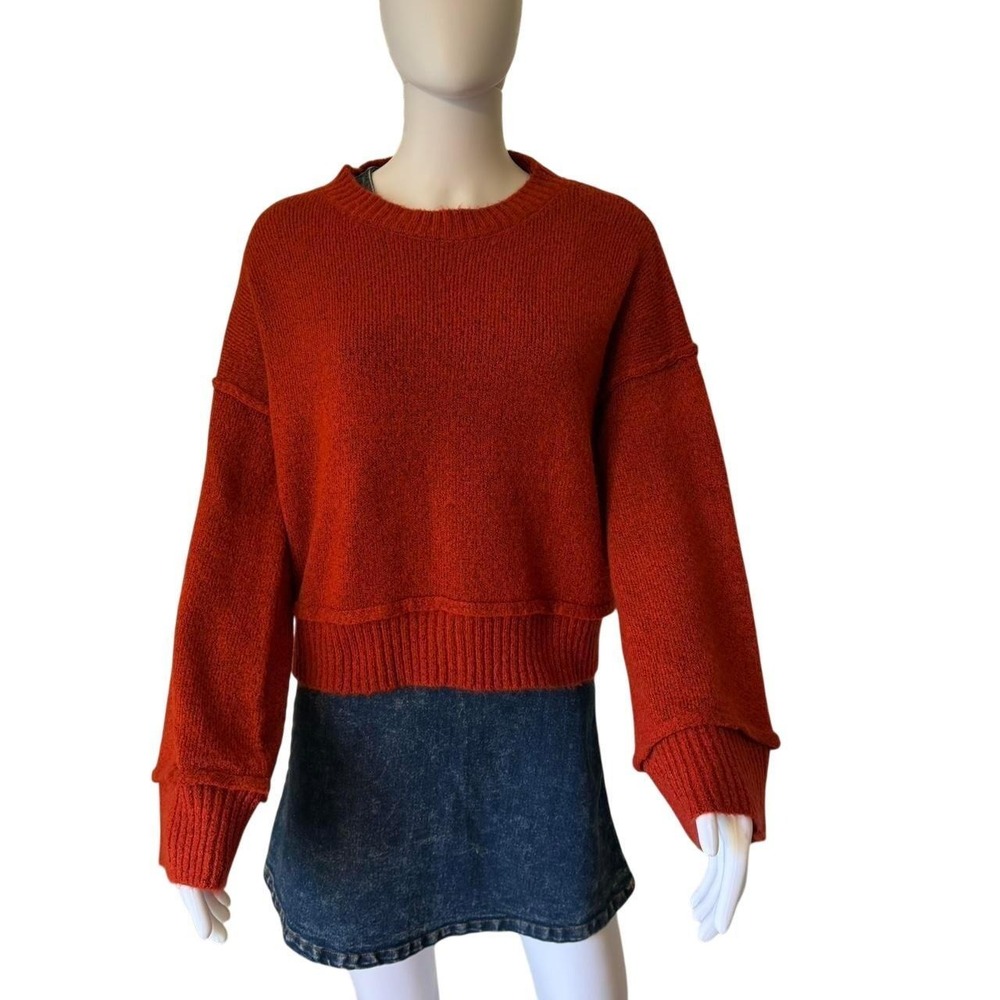 Double Zero Mystical Medium Burnt Orange Knit Crop Sweater Wide Sleeve DZ24E427 - Picture 2 of 8